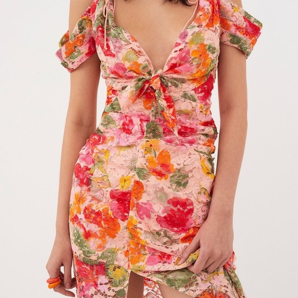 For Love and Lemons Beth Midi Floral Lace Dress in Pink - Picture 2 of 10